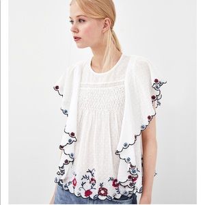 Zara embroidered dotted mesh top